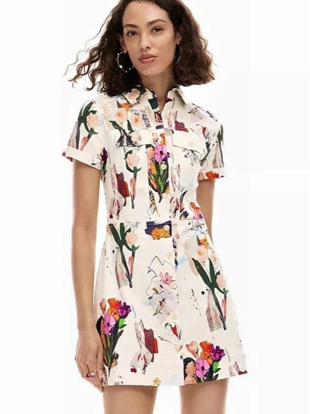 Desigual Short Floral Shirt Dress Abstract Print Mini Dress Small